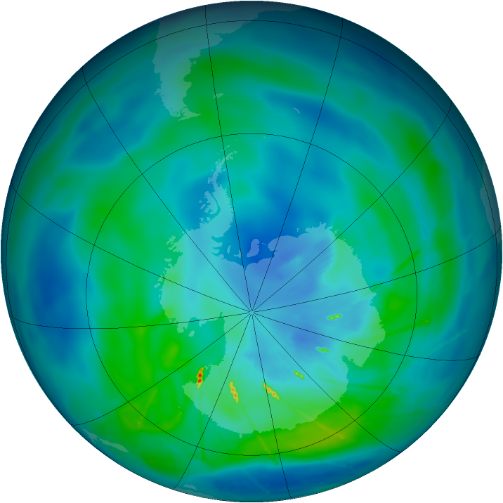 Antarctic ozone map for 23 March 2010